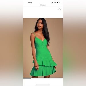 Brielle Green Ruffled Skater Dress